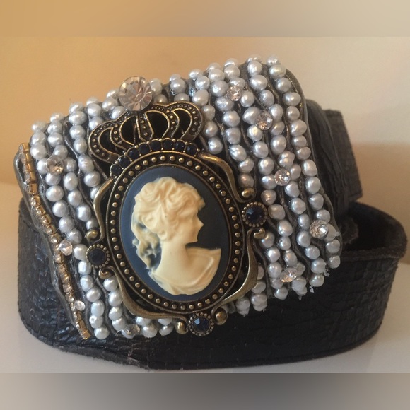 Rustic style belt with cameo and genuine freshwater pearls (NEW) - Picture 5 of 10
